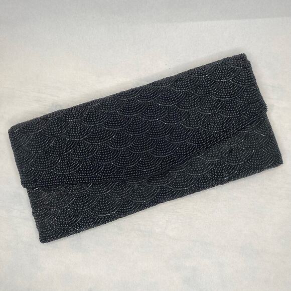 Beaded Clutch Wallet Black Made in Hong Kong FLAW - Picture 1 of 6